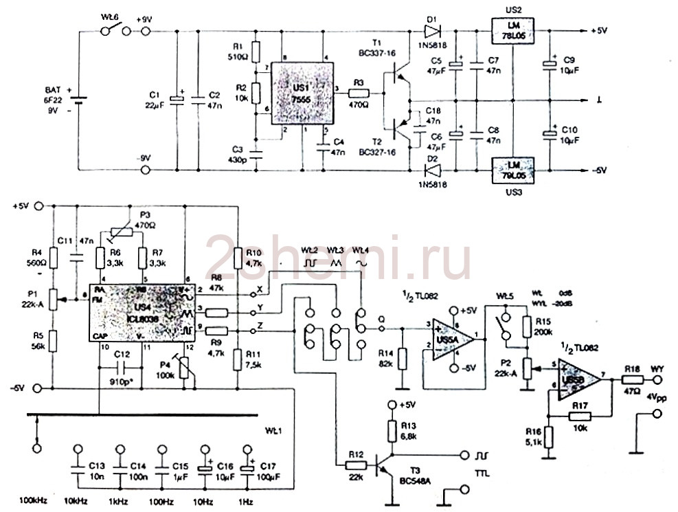 Генератор функциональный на микросхеме ICL8038