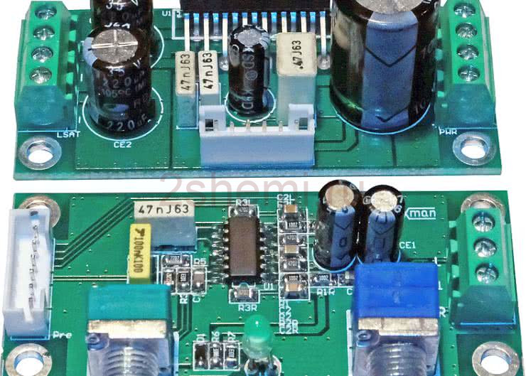 Усилитель звука стерео с басовым каналом, питание 12V
