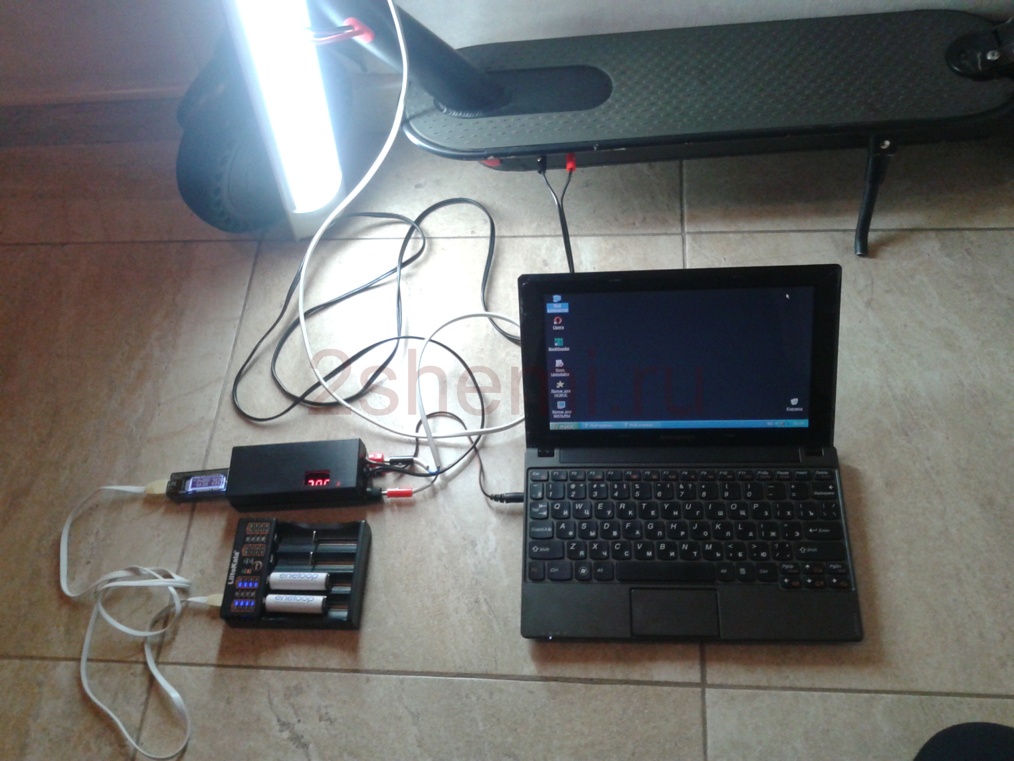 Питание ноутбука, лампы и USB от электросамоката
